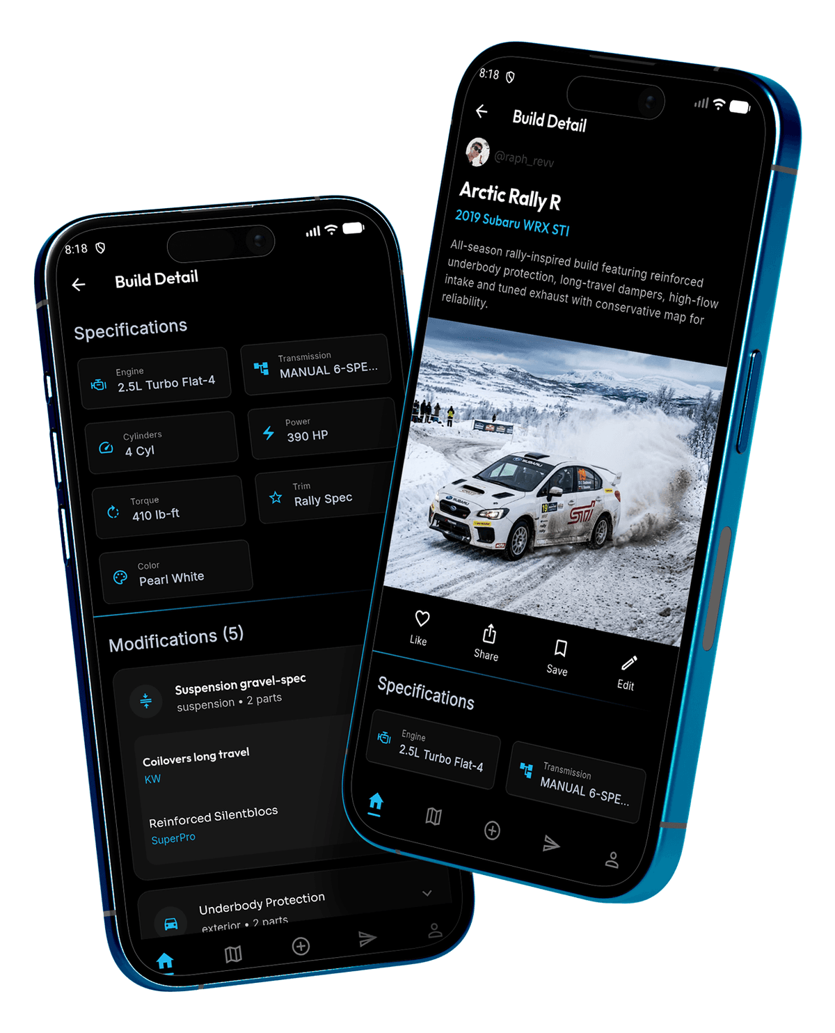 Build profile with mod list on the Revv Social car social app