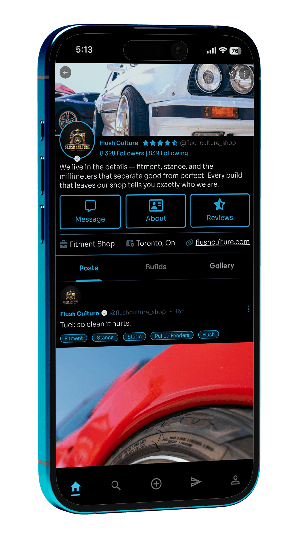 Business profile for an auto shop on Revv Social